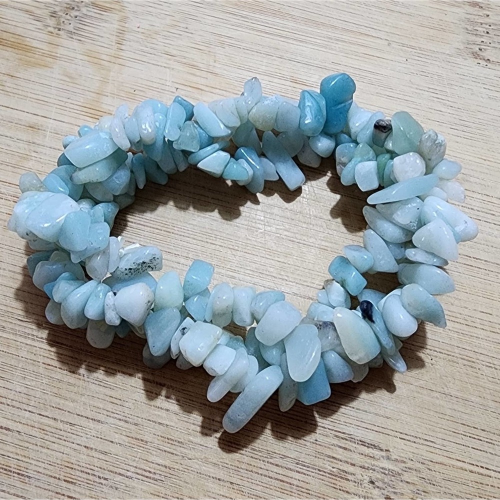 Handcrafted Natural Amazonite Chunky Chip Bead Bracelet Stretch